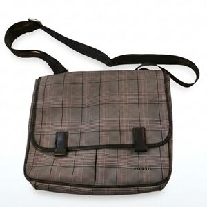 FOSSIL Mercer East West Messenger Briefcase Plaid